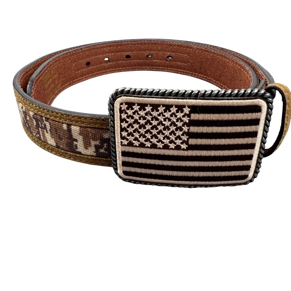 Ariat Belt Mens 34 Brown Digital Camo Leather American Flag Buckle A1030844